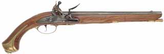 French Trade Pistol,
.62 caliber smoothbore, 13-1/2" barrel,
L&R flintlock, walnut, brass trim,
new, unfired, by T. Frasier French Trade Pistol,
.62 caliber smoothbore, 13-1/2" barrel,
L&R flintlock, walnut, brass trim,
new, unfired, by T. Frasier